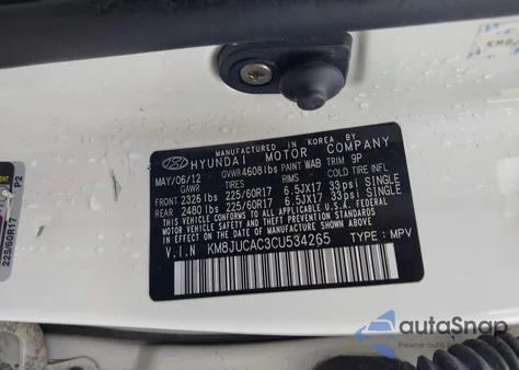 2012 Hyundai Tucson Gls from USA, damaged, VIN KM8JUCAC3CU534265